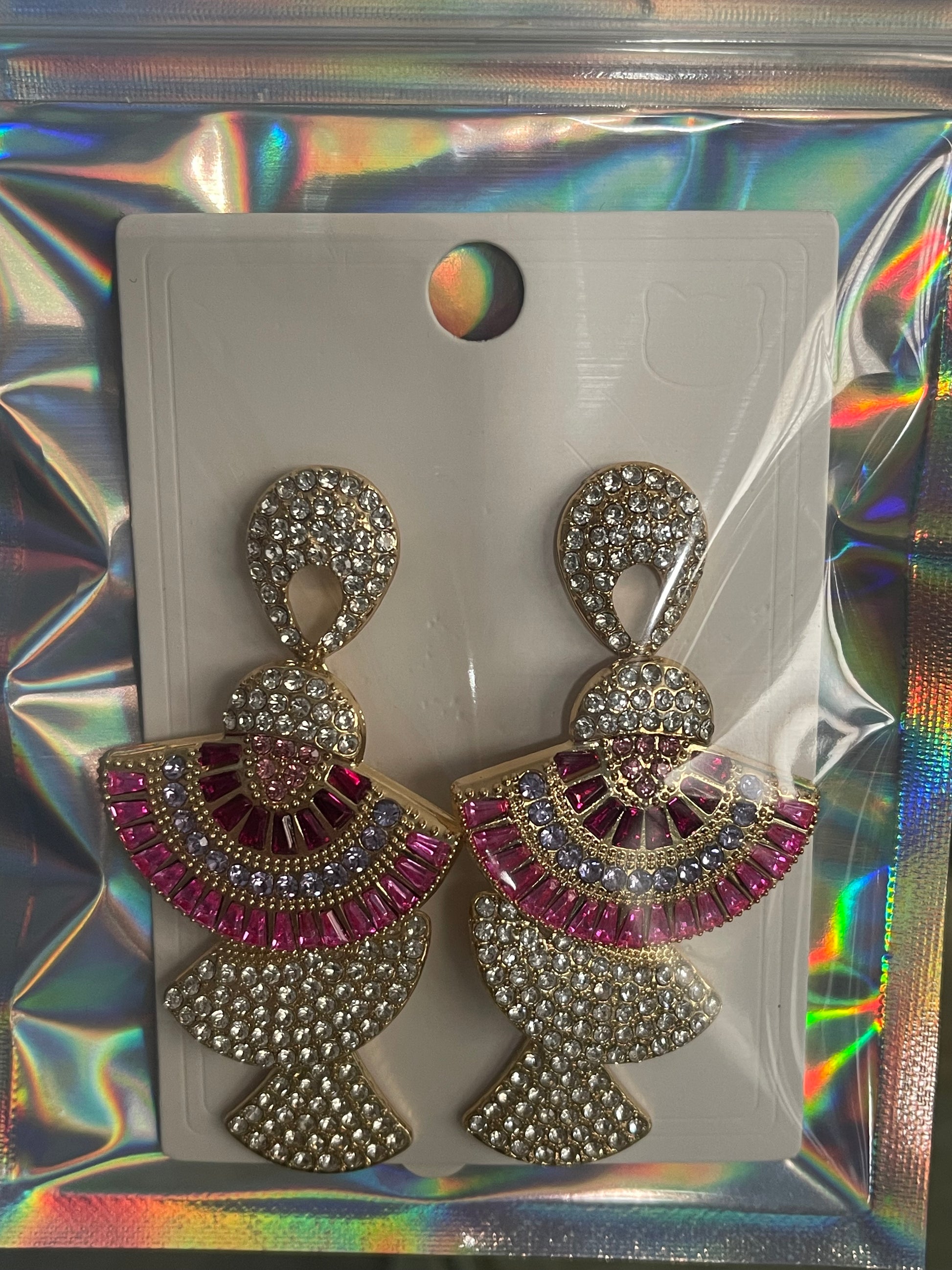 18K Gold Plated Sparkly Dangly Pink Earrings