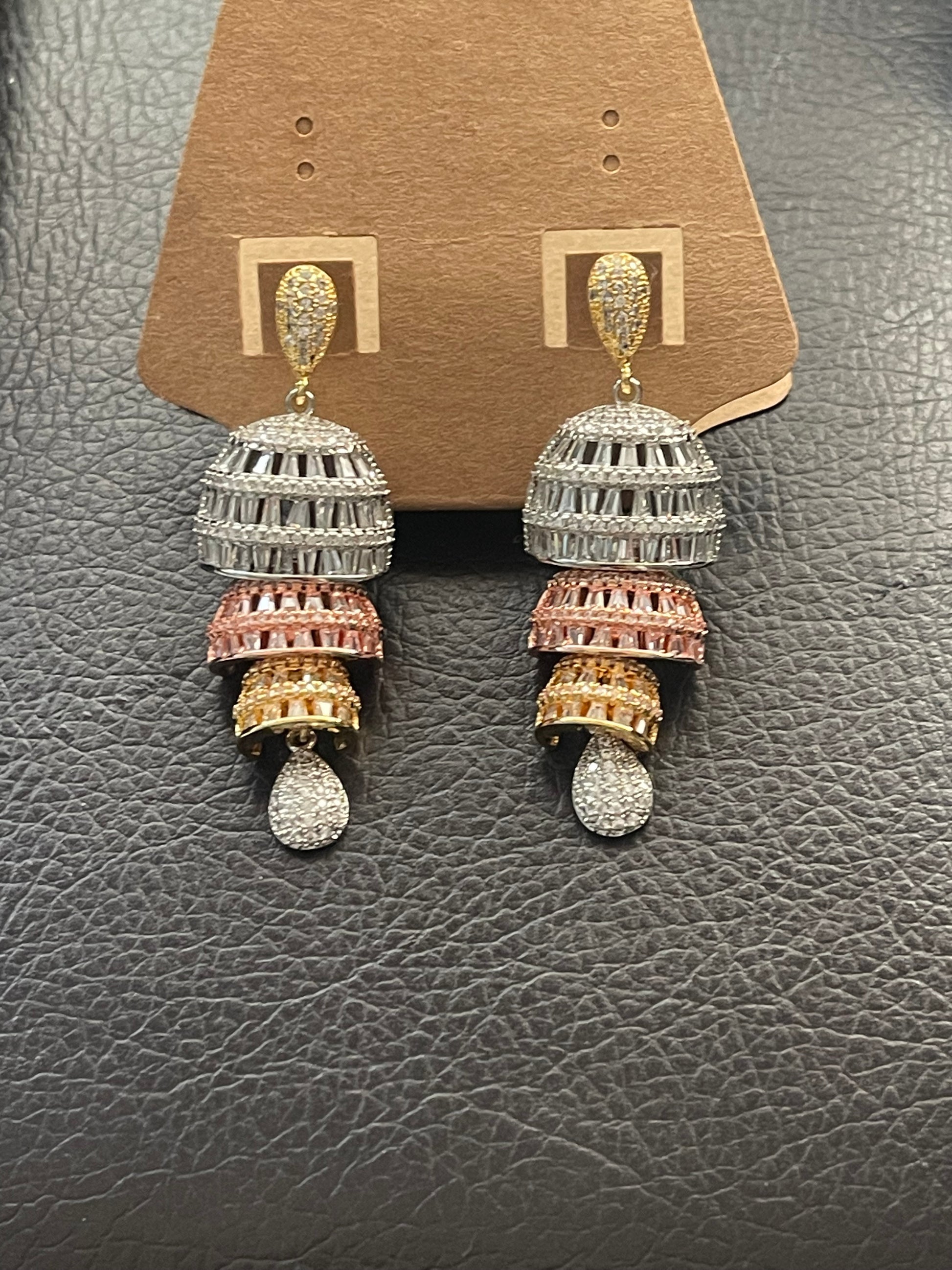 Cubic Zirconia Silver Plated Crystal Drop Earrings Pink and Peach